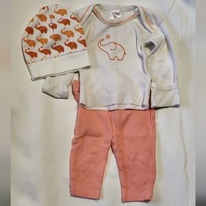 Medline & Mini B Baby Girl White/Orange 3pc Elephant Print Set Size 0-3M